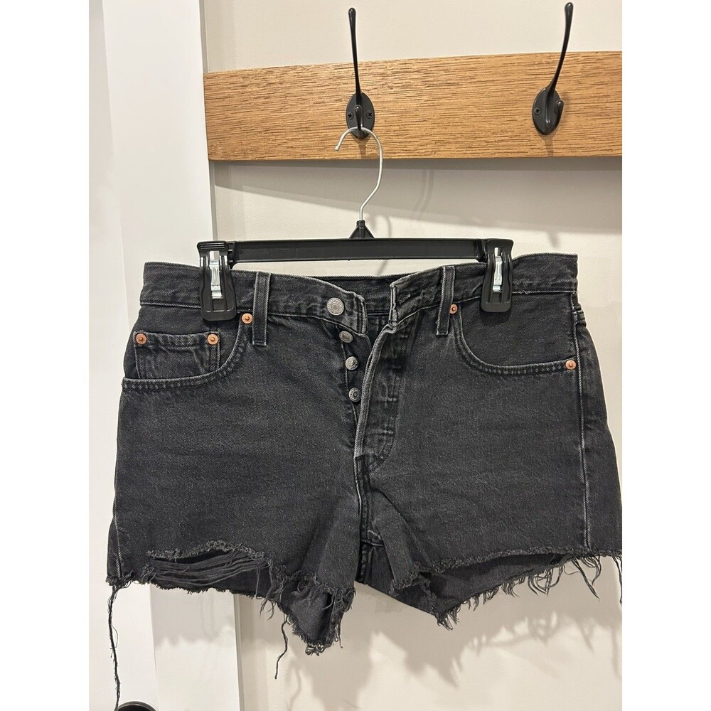 Levi's 501 Women Shorts Sz 28 Black Denim Original Fit High Rise Cutoff Jean w28